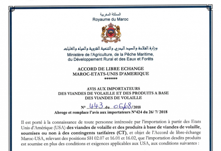 volaille conditions importation