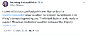 Séisme d'Al Haouz : Antony J. Blinken s'entretient avec Nasser Bourita 2 blinken