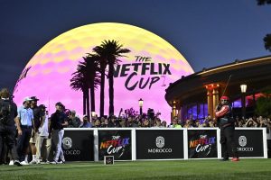 ONMT LAS VEGAS, NEVADA - NOVEMBER 14: (L-R) Max Homa, Tony Finau and Pierre Gasly play in The Netflix Cup, a live Netflix Sports event, at Wynn Las Vegas Golf on November 14, 2023 in Las Vegas, Nevada. (Photo by David Becker/Getty Images for Netflix © 2023)