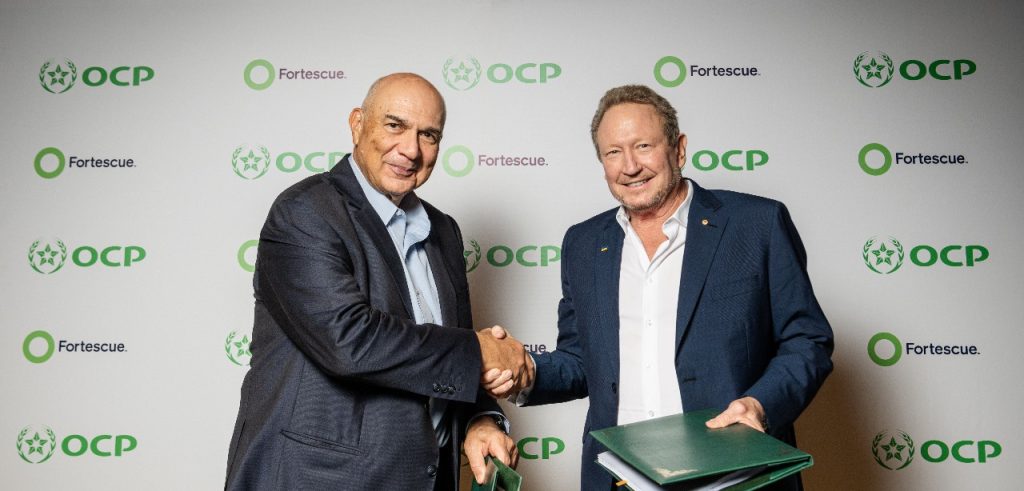 đšOCP-Fortescue : une JV pour dĂ©velopper lâĂ©nergie verte, lâhydrogĂšne vert et lâammoniac vert au Maroc 1 OCP et Fortescue 2024-04-08
